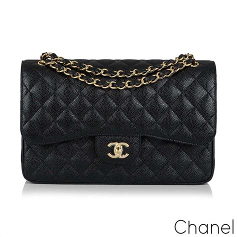 chanel black classic flap caviar